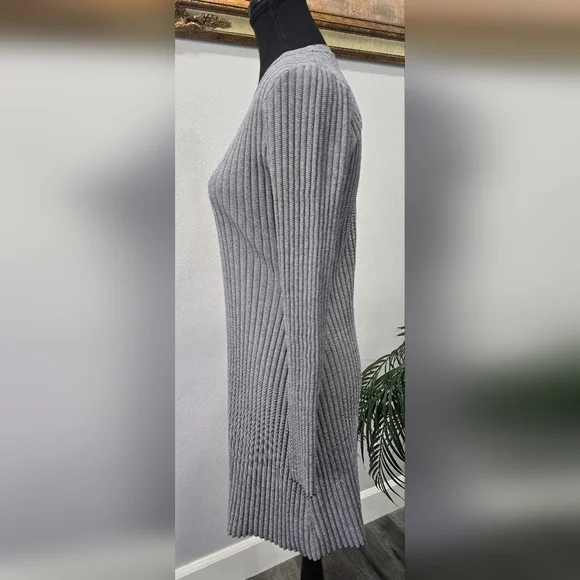 Theory Ribbed Matte Viscose Long Sleeve Sweater Dress Gray Size M, Midi, Office - Picture 3 of 7